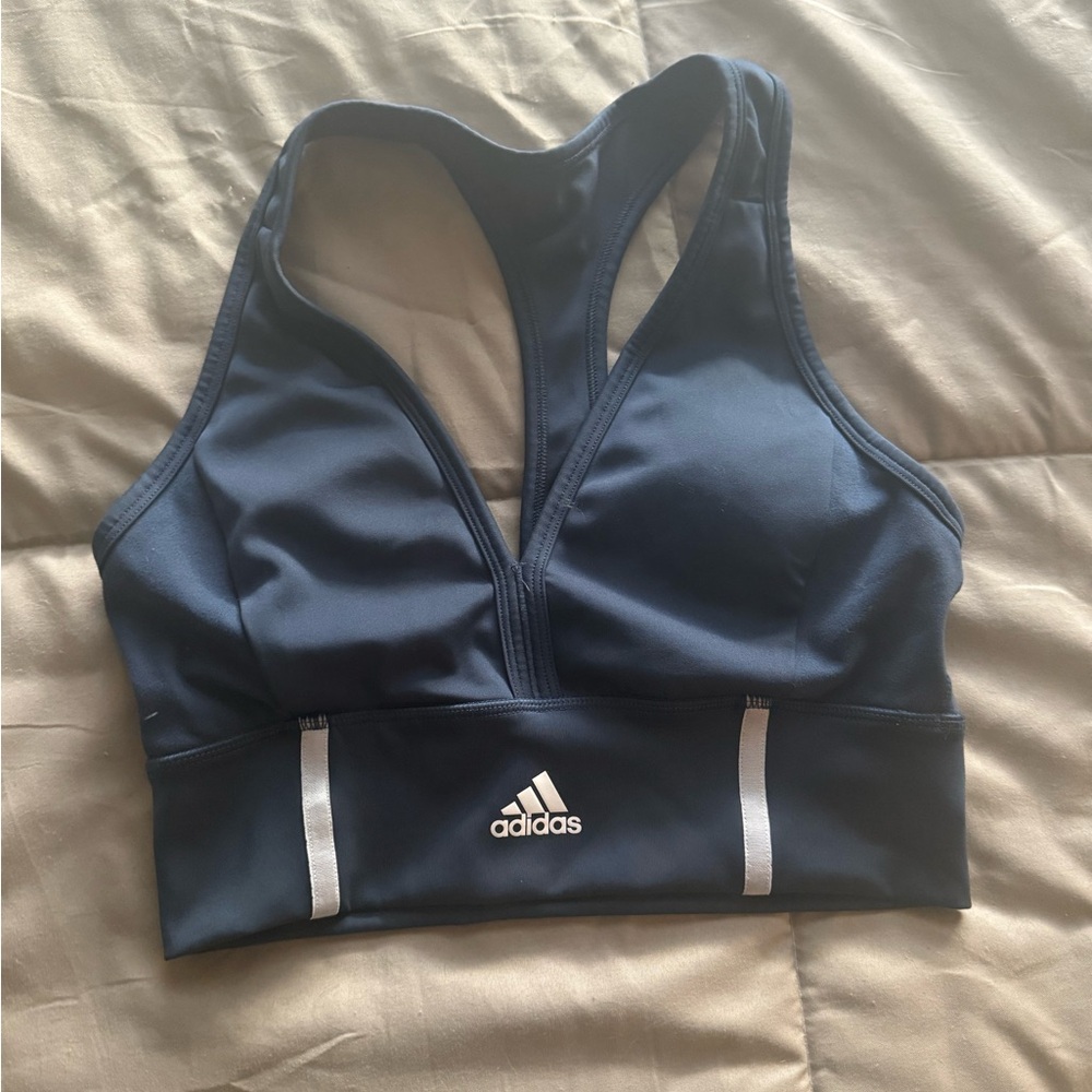 adidas Navy and White Racerback Sports Bra